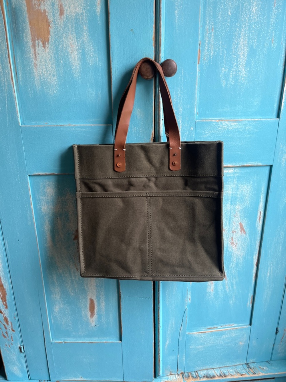 FEED Olive Canvas Satchel with Brown Leather Handles - Picture 2 of 3
